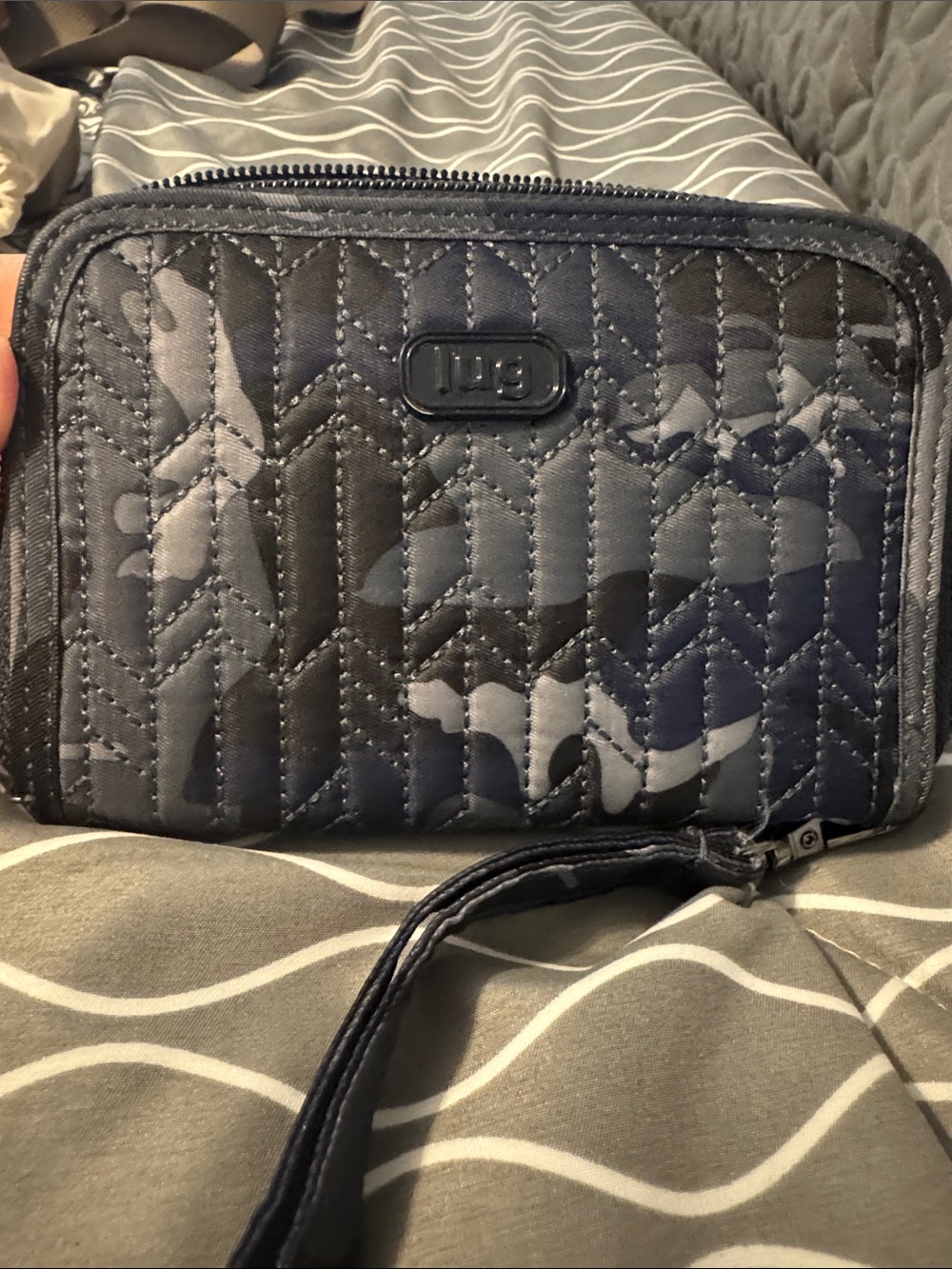 lug Rodeo Navy and Gray Quilted Camo Wristlet Wallet